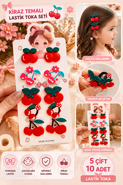 Nisankids 5 Pairs 10 Pieces Cherry Themed Rubber Hair Clips Set for Girls – C...