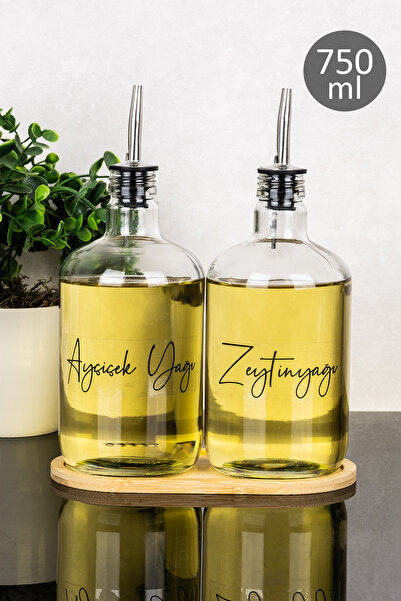 Dolkin Home 750ml Glass Sunflower Oil Olive Oil Bottle with Bamboo Stand and ...