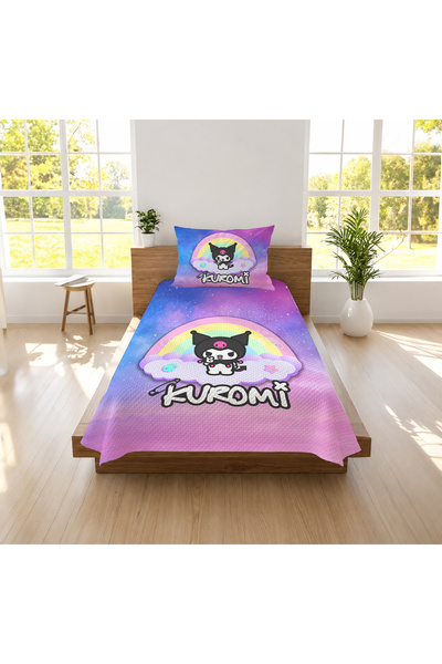 hediyechy Gift Duvet Cover Kuromi Themed 3D Pattern Printed Single Pique Set