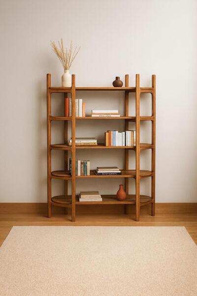 larissa design ahşap kitaplık vitrin