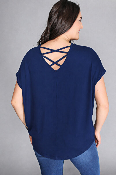 Curvy Trend Plus Size Back Cross Short Sleeve Blouse