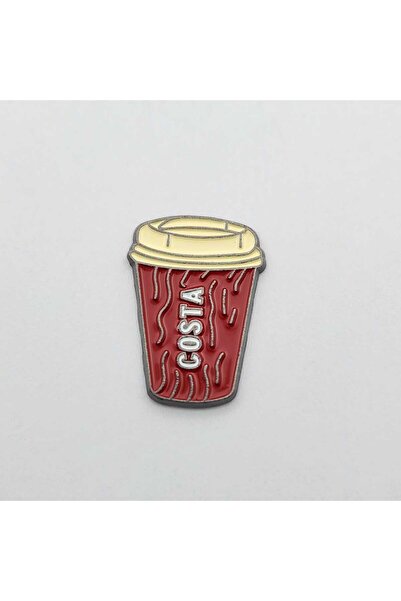 kipfy Costa Coffee Cup Sticker Badge, Metal, Glossy Finish, Red and Cream, fo...