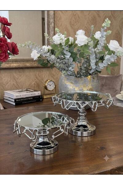 Şahane 2-Piece Footed Chain Display-Silver Tkebt Silver