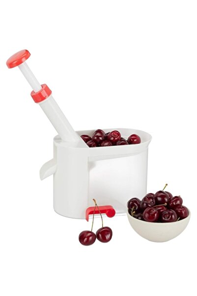OEM Cherry Pitter with Suction Base and Collection Container, White/Red