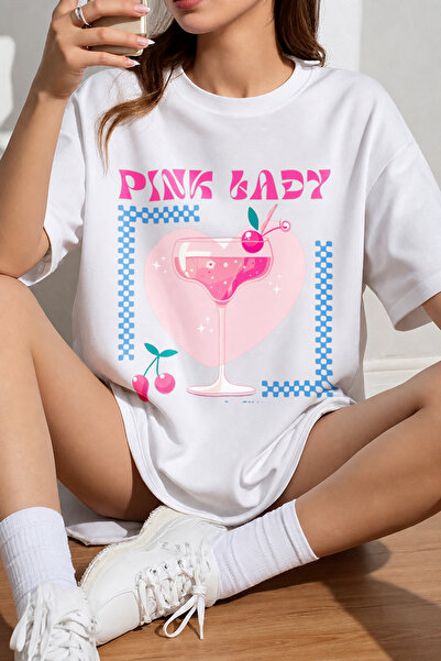 Velostra Women's Pink Lady Cocktail Printed Oversize Crew Neck Cotton Casual ...