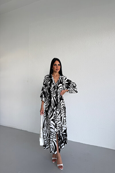 KAMACI BUTİK Double-breasted Collar Floral Patterned Dress