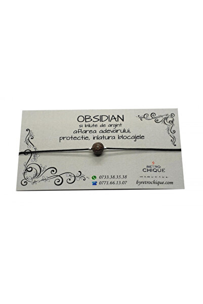 byRetroChique Bratara o piatra de obsidian si bilute de argint