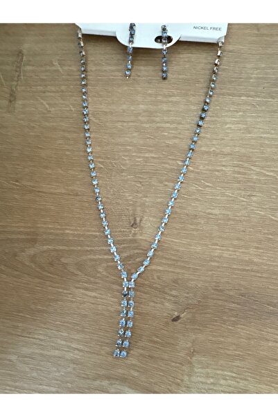 ELUNE İSTANBUL & Milano Blue Zircon Stone Y Necklace and Earrings Set – Elega...