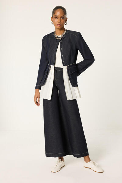 Touché Privé Denim Pleated Detail Jacket and Pants Set