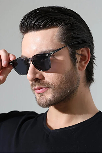Violon Men's Black Frame Black Glass Metal Edge Detail Sunglasses
