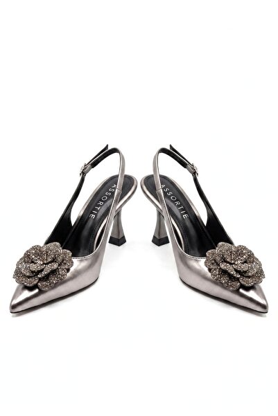 Assortie Radiant Metalik Çiçekli Stiletto Topuklu Davet ve Gece Ayakkabısı 9CM