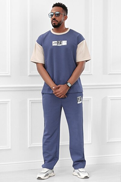 BSY Men's Summer Casual Oversized Set with Different Color Sleeves T-Shirt an...