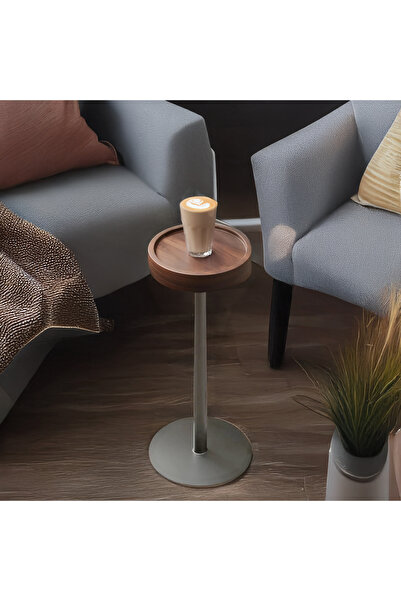 UYART HOME Modern Yan Sehpa Ahşap Üst Tabla Metal Ayaklı Salon Koltuk Yanı Se...