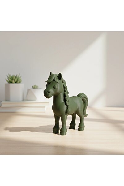 OEM Horse Figurine with Braided Mane Decor Small Toy Plastic 15 mm - Olive gr...