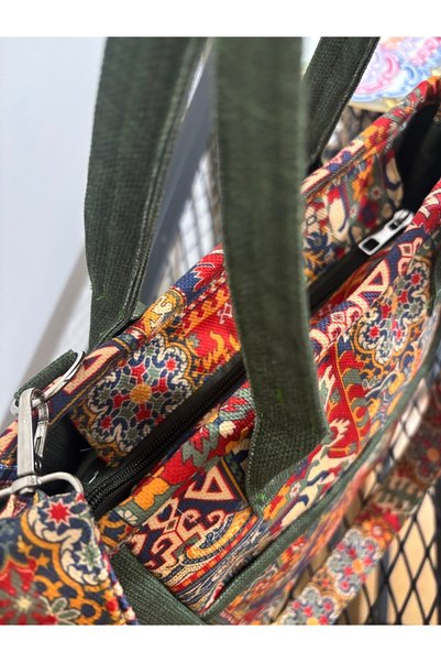Pearl Teks Ethnic Pattern Khaki Combined Casual Women's Tote Bag