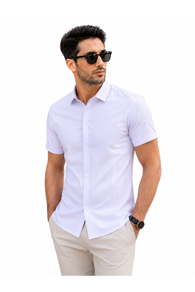 Bravis collection Dar Kalıp Slimfit Kısakol Çıtçıtlı Saten Gömlek