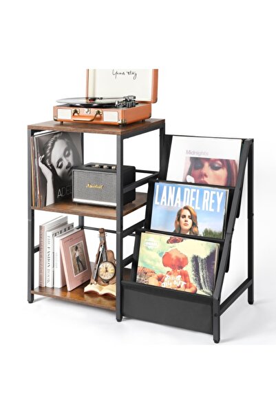 COOLHAWK Record Player Stand - Turntable Stand with 3-Tier Vinyl Record Stora...