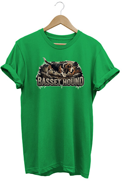 WİDİ Unisex Basset Hound Printed T-Shirt - Hunter Dogs Series Crew Neck Cotto...