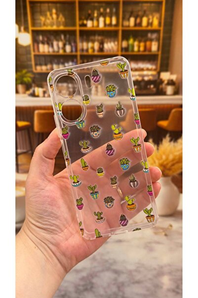 Vip Case Redmi 13C Uyumlu Kaktüs Desenli Şeffaf Darbe Emici Kamera Korumalı C...