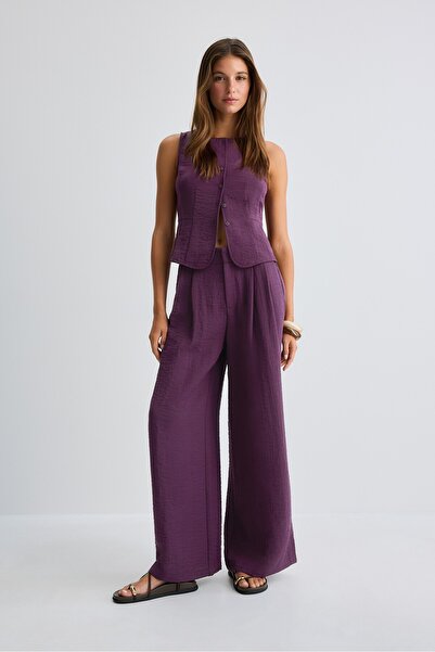 Stradivarius Keten karışımlı geniş paça pantolon