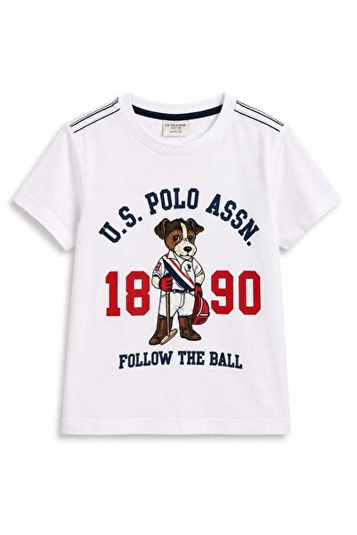 U.S. Polo Assn. يو اس بولو اسن. تي شيرت مطبوع عليه كلب للأولاد من 4-14 سنة با...