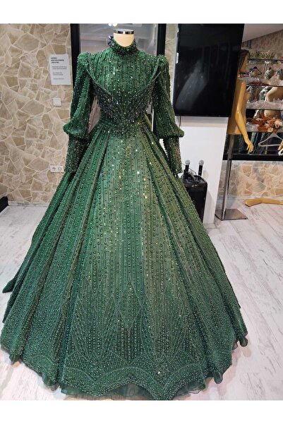 EKY GÖR SEV WEDDING DRESS ZÜMRÜT YEŞİLİ TESETTÜR NİŞANLIK