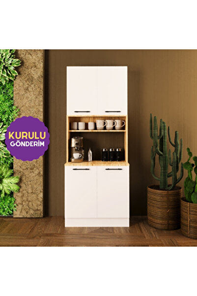HOMECONOM Anitta Kahve Köşesi 80 cm Mat Beyaz & Mat Meşe Mdf Lam