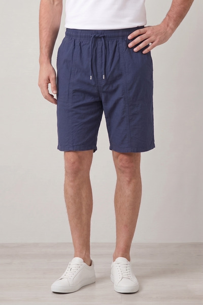 nacar çarşı Men's Dad Comfortable Fit Navy Blue Linen Raw Fabric Shorts Daily...