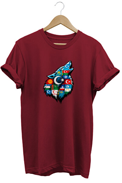 WİDİ Unisex Turkish States Flag and Bozkurt Printed Regular T-Shirt