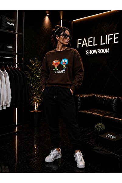 FAEL LİFE Unisex Wide Cut Zero Neck and Sweatpants Gumball Printed Set