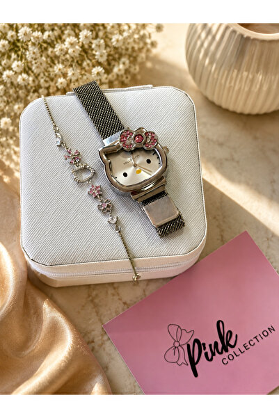 pink collection Hello Kitty saat bileklik takı seti