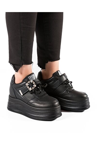 ALOGO Sneakers dama cu platforma Negri din Piele Ecologica Pcci