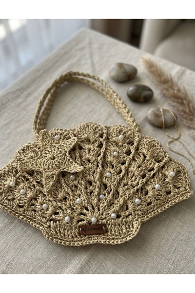 Generic Brand Paper String Seashell Weave Handbag, Summer Straw Bag, Bohemian Bag