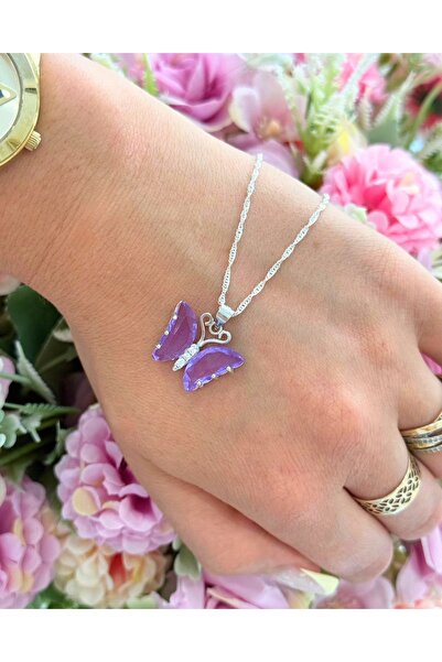Larezo Colier Din Argint 925, Pandantiv Fluture Din Cristal Violet Mare Si Zi...