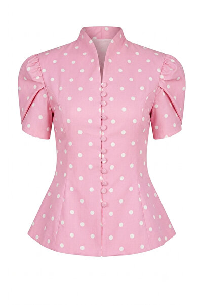 Julidress Button Detailed Padded Lined Design Premium Polka Dot Blazer Jacket