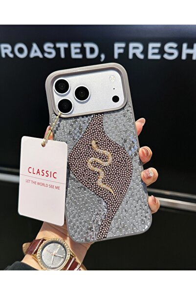 KILIF HOUSE Iphone 17 Pro Max Uyumlu Yılan Derisi Dokulu Taşlı Yılanlı Premiu...