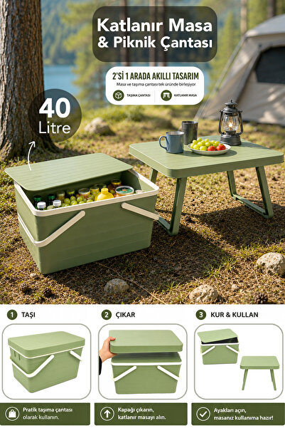 Meleni Home Dekoratif Piknik Seti - 40Lt Kamp Piknik Yemek Taşıma Sepeti ve K...