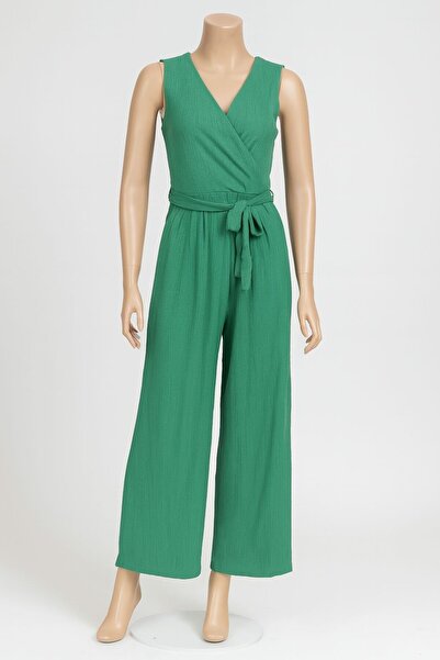 PONÇİK Women's crepe jumpsuit, tank top and long flared pants, green