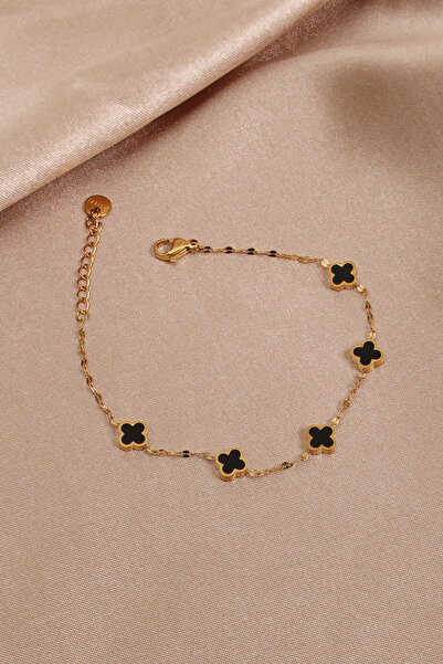 Süspüs Accessories سوار من الفولاذ على شكل البرسيم الأسود الأيقوني