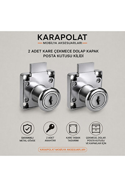 KARAPOLAT 2 Adet Kare Çekmece Dolap Kapak Posta Kutusu Kilidi Mobilya Kilidi