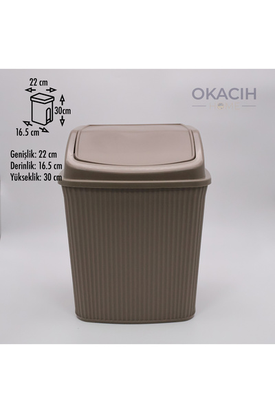 okacih Çizgili Çöp Kovası Banyo Ofis ve Mutfak İçin Click Kapaklı Kova 6 Litre