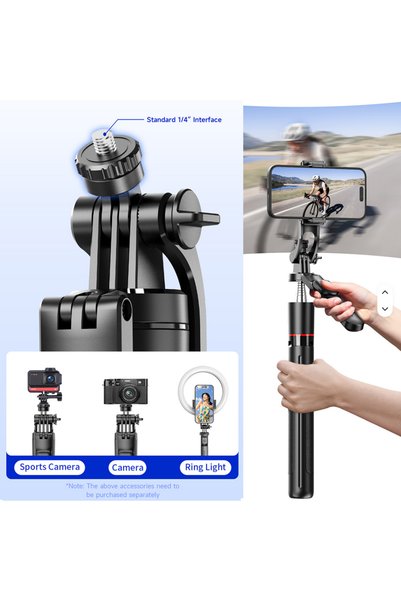 cyke Selfie Stick F16 cu Trepied Integrat, Bluetooth, Extensibil 170.8 cm, Compatibil Android și iPhone