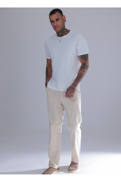 Siyah İz Men's Stone Linen Trousers – Comfortable Fit with Elastic Waist, Summer Style, Casual Trousers