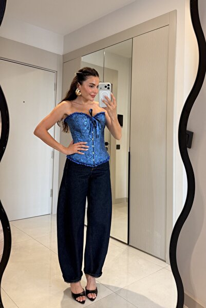Gizem Ecemiş Masie Lacivert Baggy Jean
