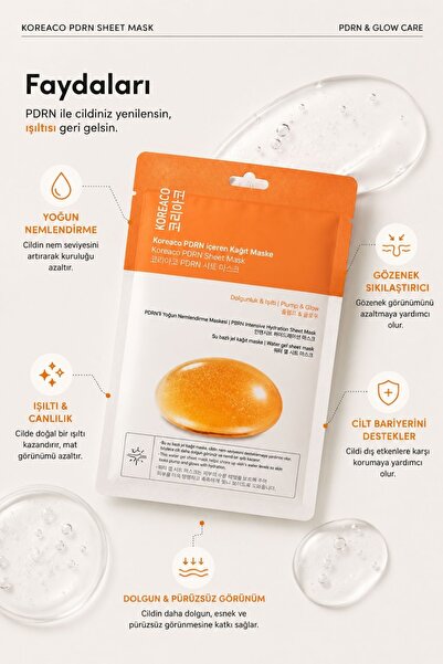 KOREACO PDRN Kağıt Maske | Dolgun ve Canlı Cilt Görünümüne Yardımcı Maske 2li Set