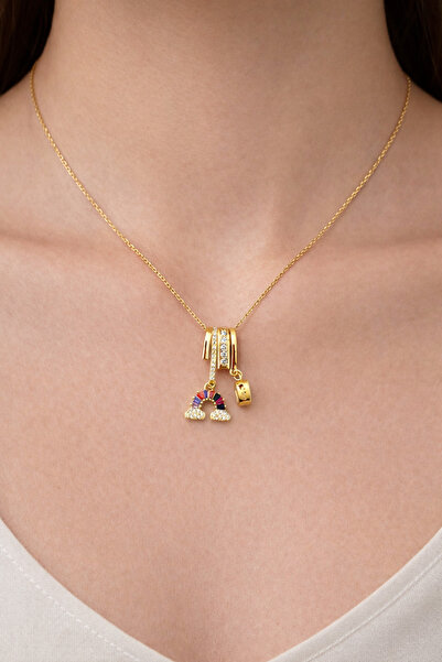 laria jewelry Zircon Stone Detailed Rainbow Charm Necklace