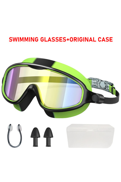 choice2 Green-golden Large Frame Swimming Goggles Wide View No Leaking Anti F...