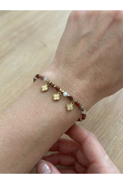 Zihintaşı Atölyesi Agate Natural Stone Bracelet with Stainless Steel Detail
