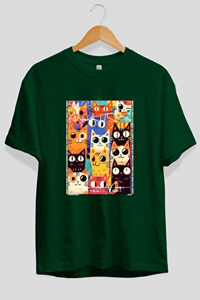 Ankhises Μπλουζάκι  "For the Love of Cats " με 62 σχέδια γάτας, πράσινο, υπερ...