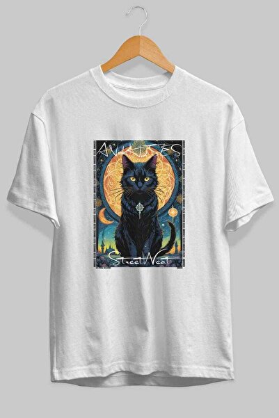 Ankhises For the Sake of Cats 12 Front Cat Printed White Oversize T-Shirt 100...